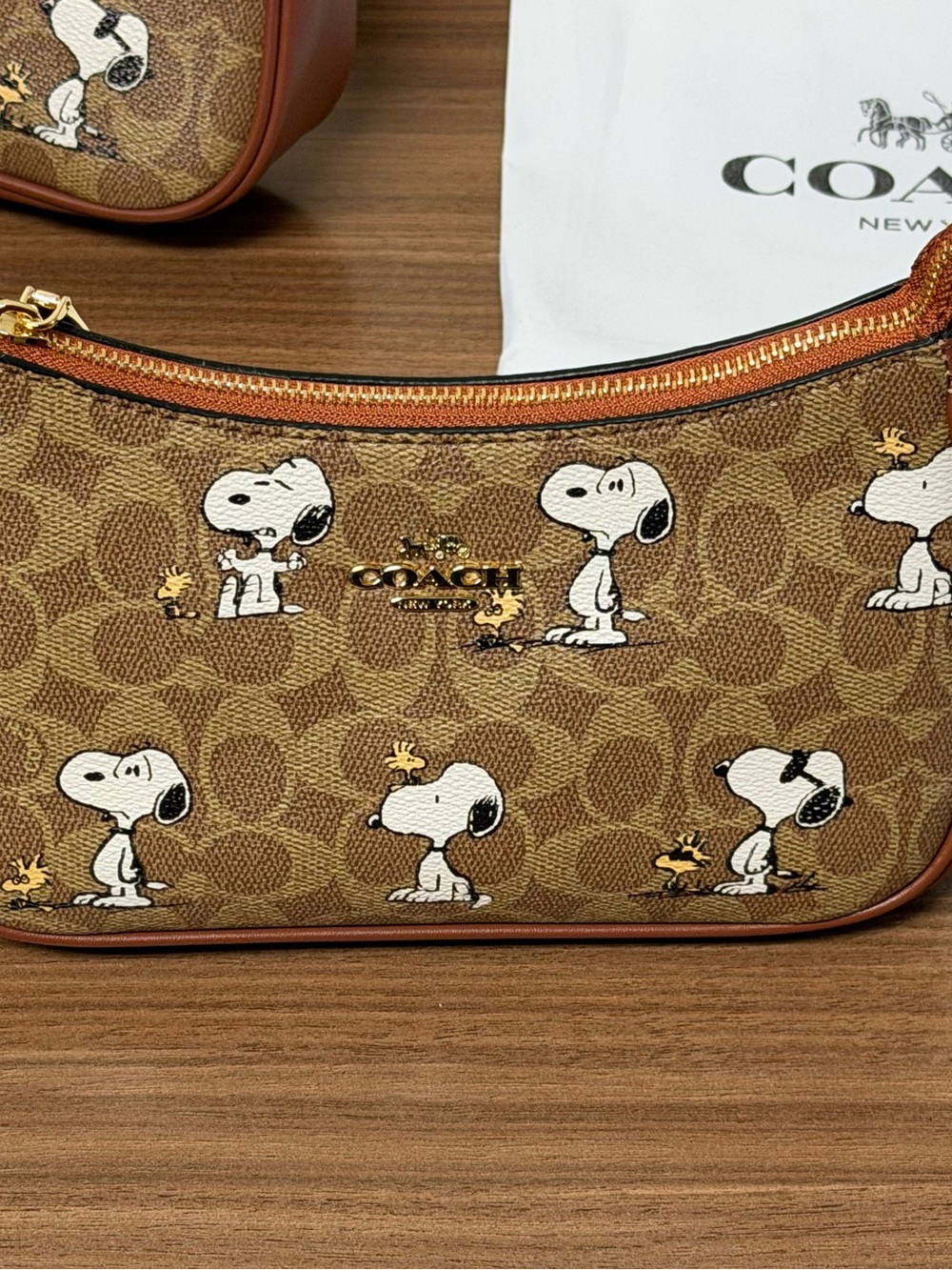 COACH x Peanuts Brown Snoopy Print Dog Collar Bag